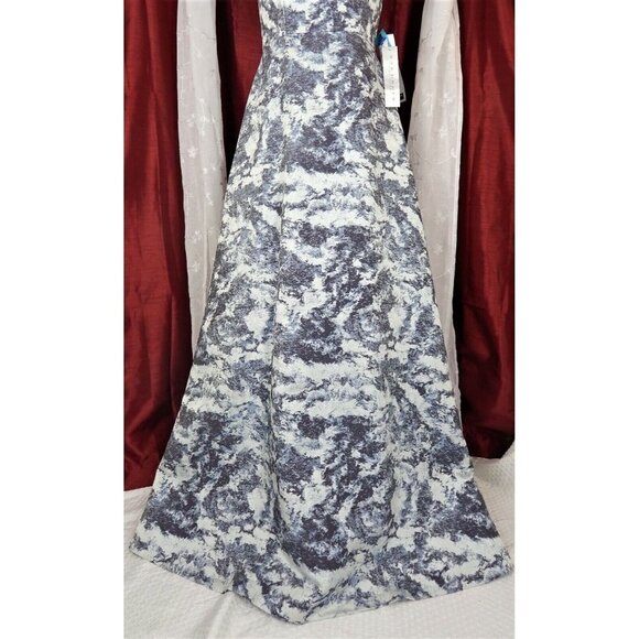 KAY UNGER KIANA Formal Dress Maxi GOWN POCKETS JACQUARD BLUE SPARKLE Size 4 - Picture 5 of 10